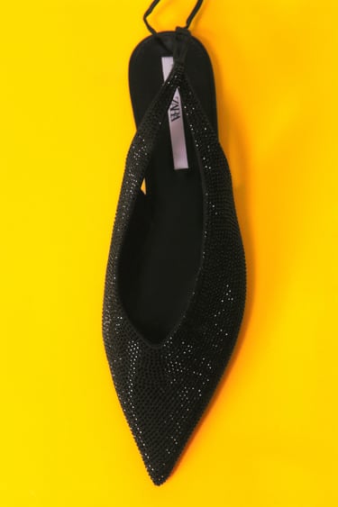 LACE UP BALLET FLATS WITH RHINESTONES