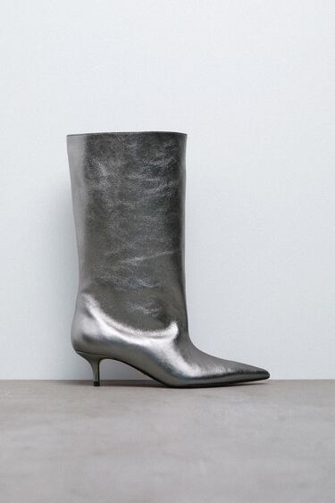 METALLIC HEELED LEATHER ANKLE BOOTS