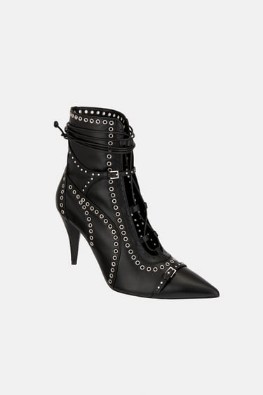 STUDDED HEELED LEATHER ANKLE BOOTS LIMITED EDITION