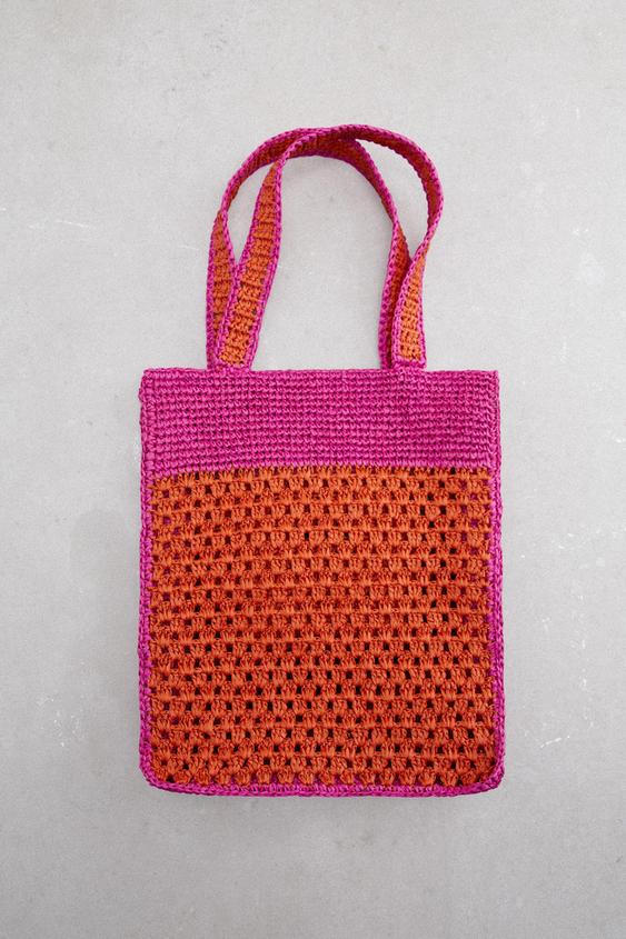 BORSA SHOPPER INTRECCIATA A CONTRASTO