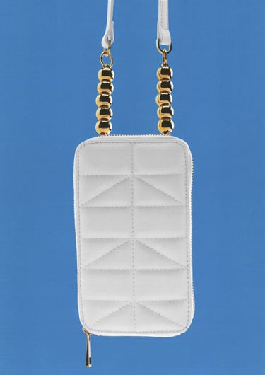 QUILTED MOBILE PHONE BAG WITH BEAD DETAIL