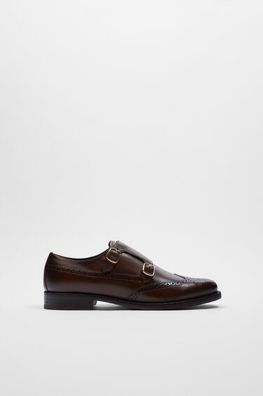 LEATHER MONK SHOES WITH BROGUING