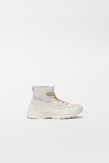 KIDS/ SOCK STYLE HIGH-TOP SNEAKERS WITH PASTEL DETAILS