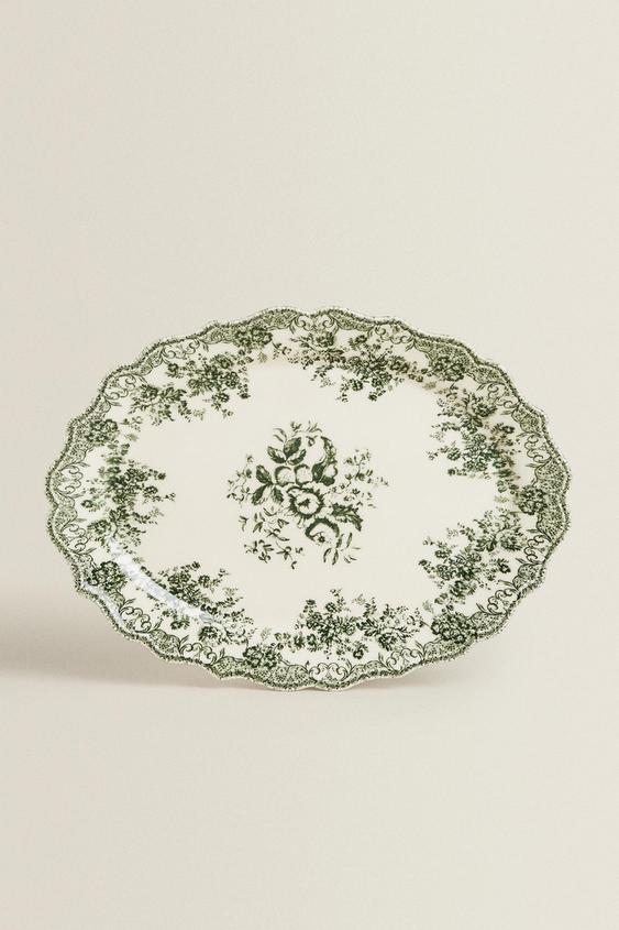 FLORAL EARTHENWARE SERVING DISH