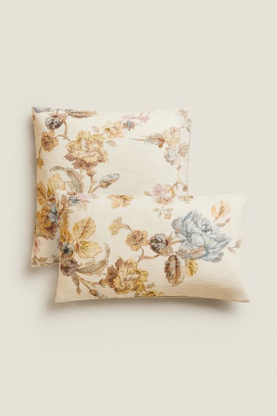 プリント柄リネン クッションカバー ミディアムエクリュ Zara Japan 日本 プリント柄リネン クッションカバー ミディアムエクリュ Zara Japan 日本