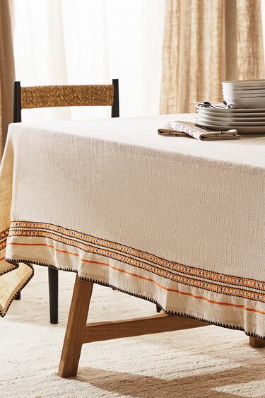 COTTON TABLECLOTH WITH AZTEC EMBROIDERY