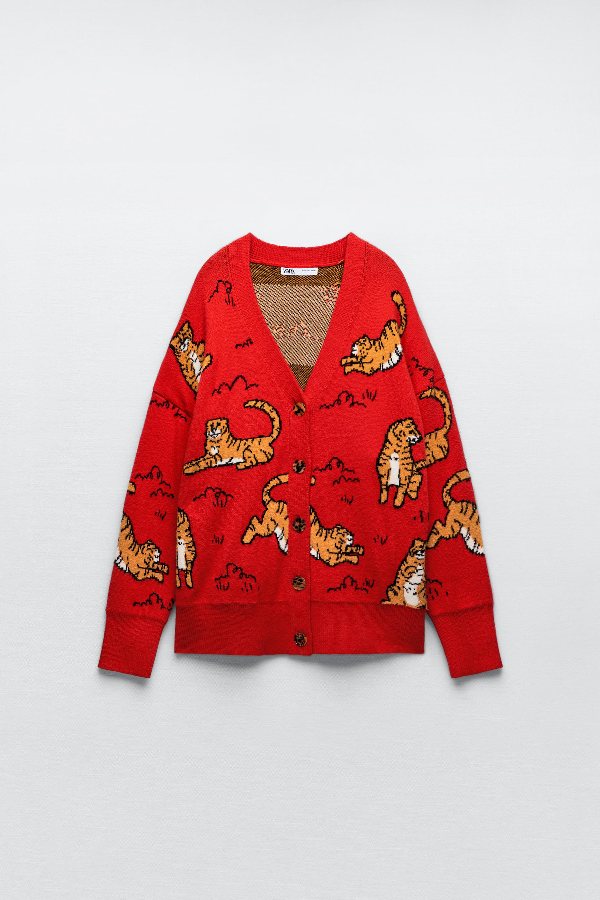 Zara TIGER KNIT CARDIGAN - 152433061-600-