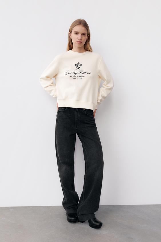 SUDADERA BORDADO FRONTAL - Blanco roto | ZARA Chile