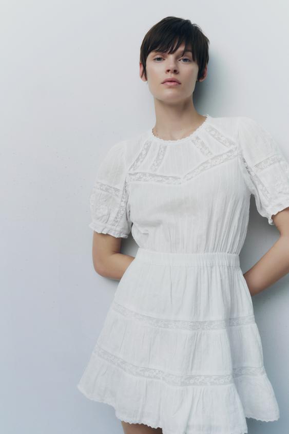 EMBROIDERED MINI DRESS - White | ZARA 
