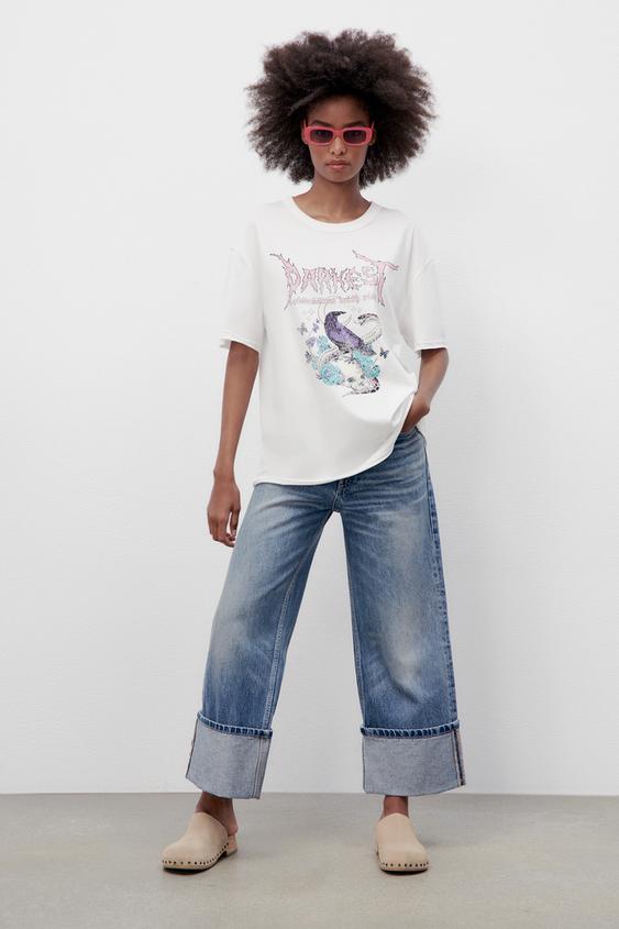T-SHIRT WITH FRONT PRINT - Oyster White 