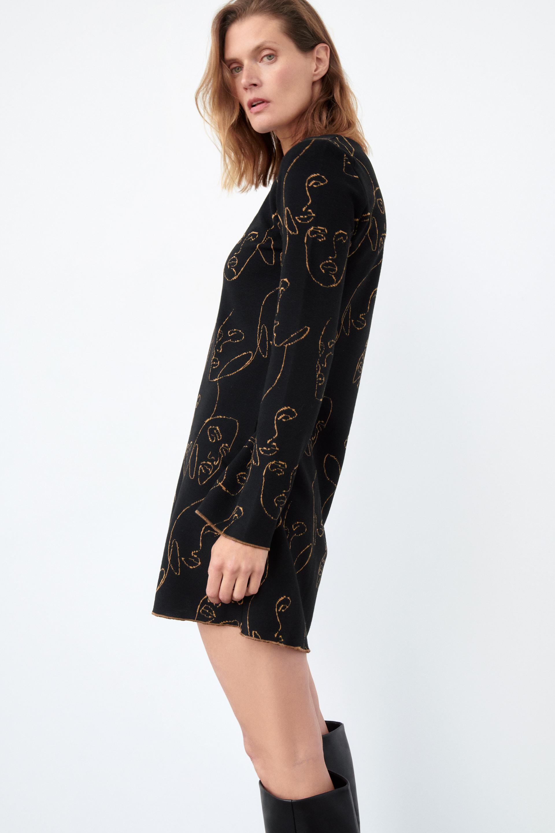 VESTIDO DE TRICÔ ESTAMPADO - Preto | ZARA Brasil