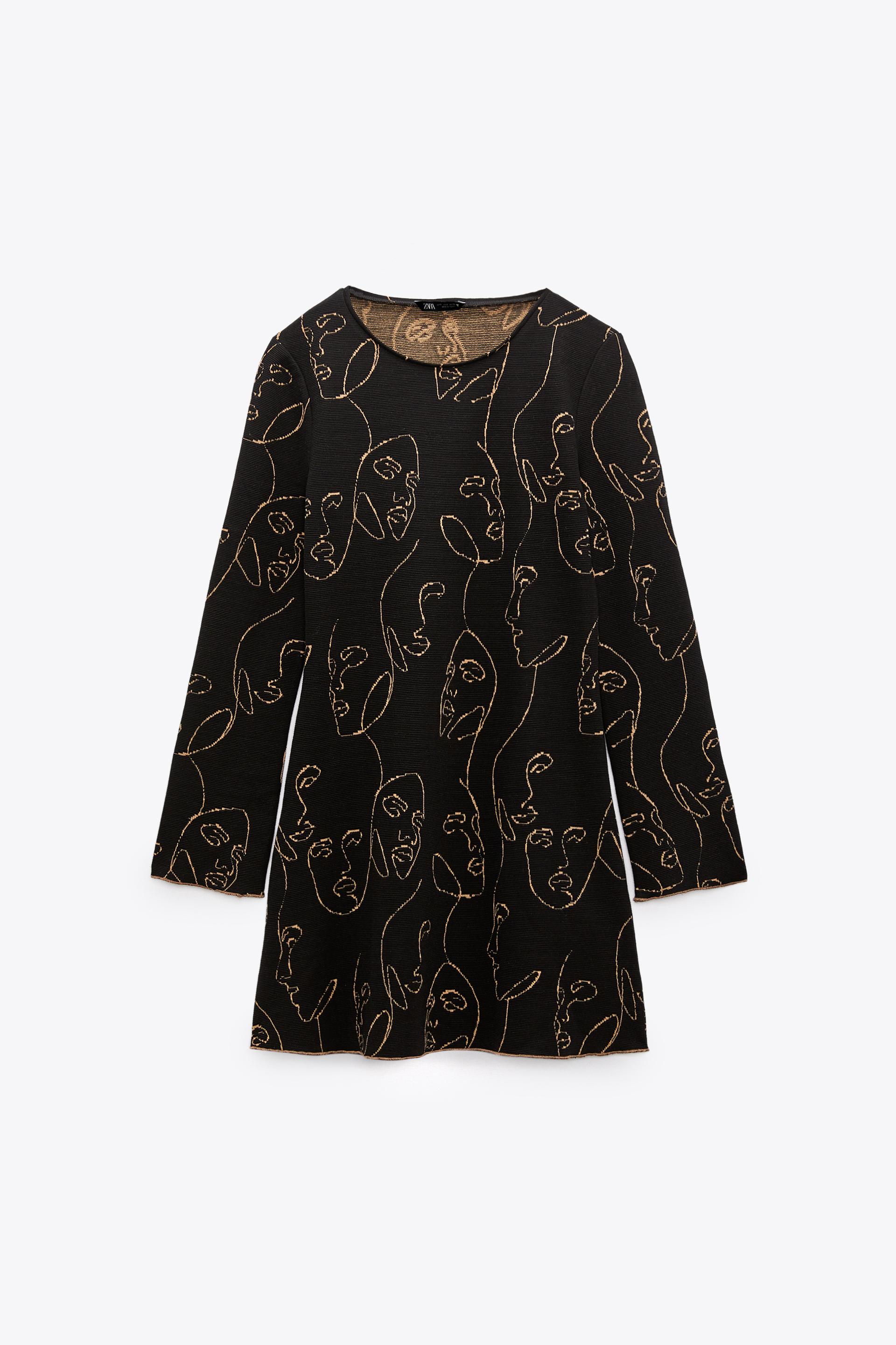 VESTIDO DE TRICÔ ESTAMPADO - Preto | ZARA Brasil