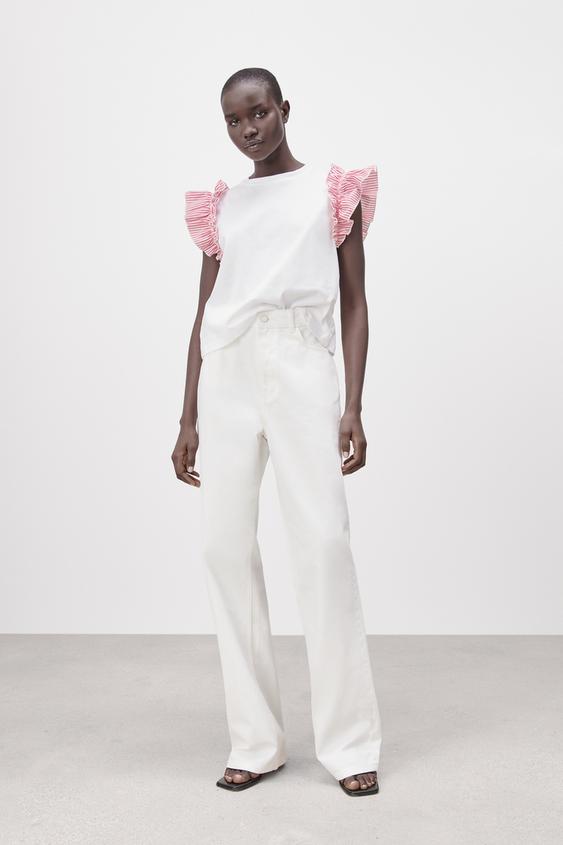 CONTRAST T-SHIRT - White / Red | ZARA 