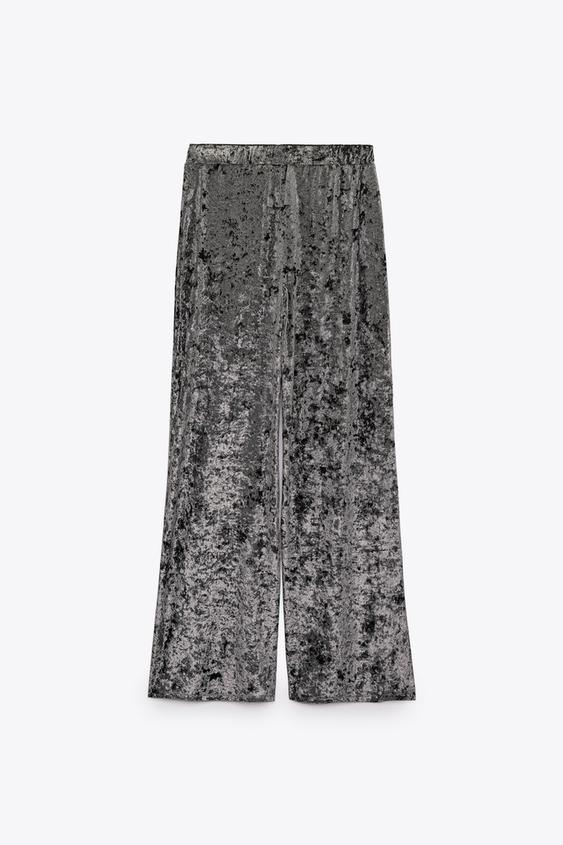 VELVET TROUSERS - Grey marl | ZARA 