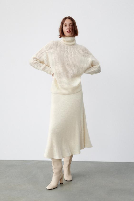 FALDA MIDI PUNTO - Crudo | ZARA Chile