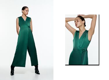 CROSSOVER JUMPSUIT WITH BUCKLE