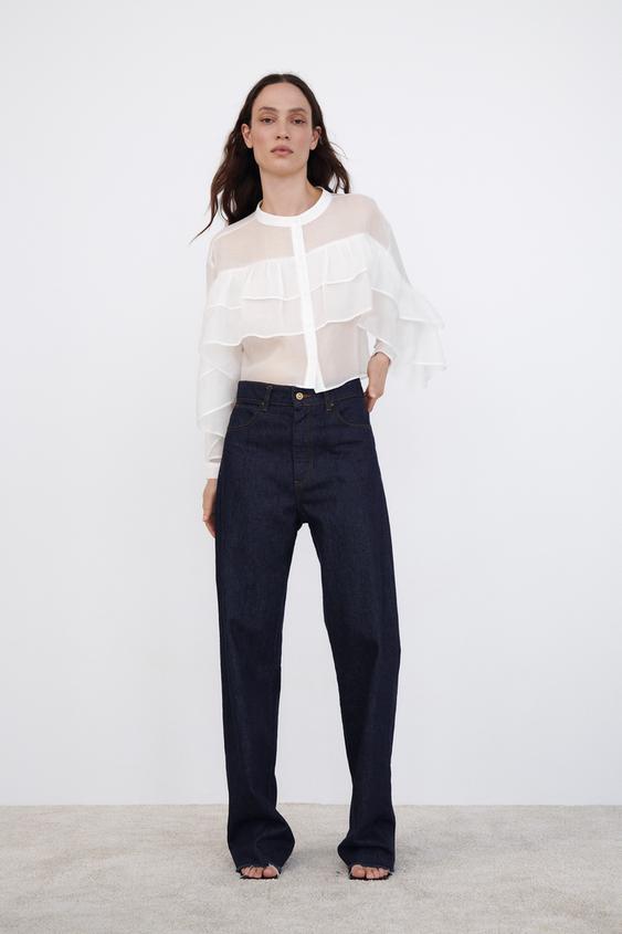RUFFLED BLOUSE - White | ZARA Australia