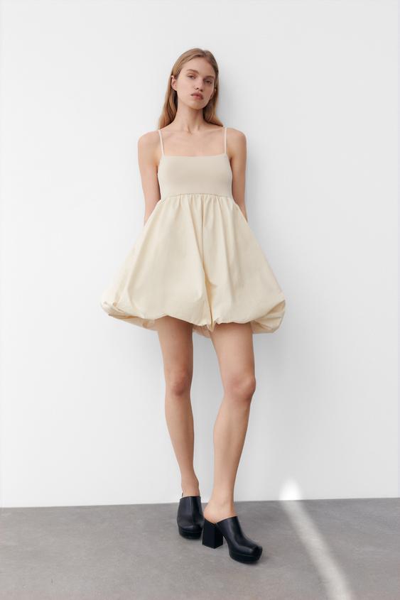 DOUBLE-FABRIC MINI DRESS - Butter 