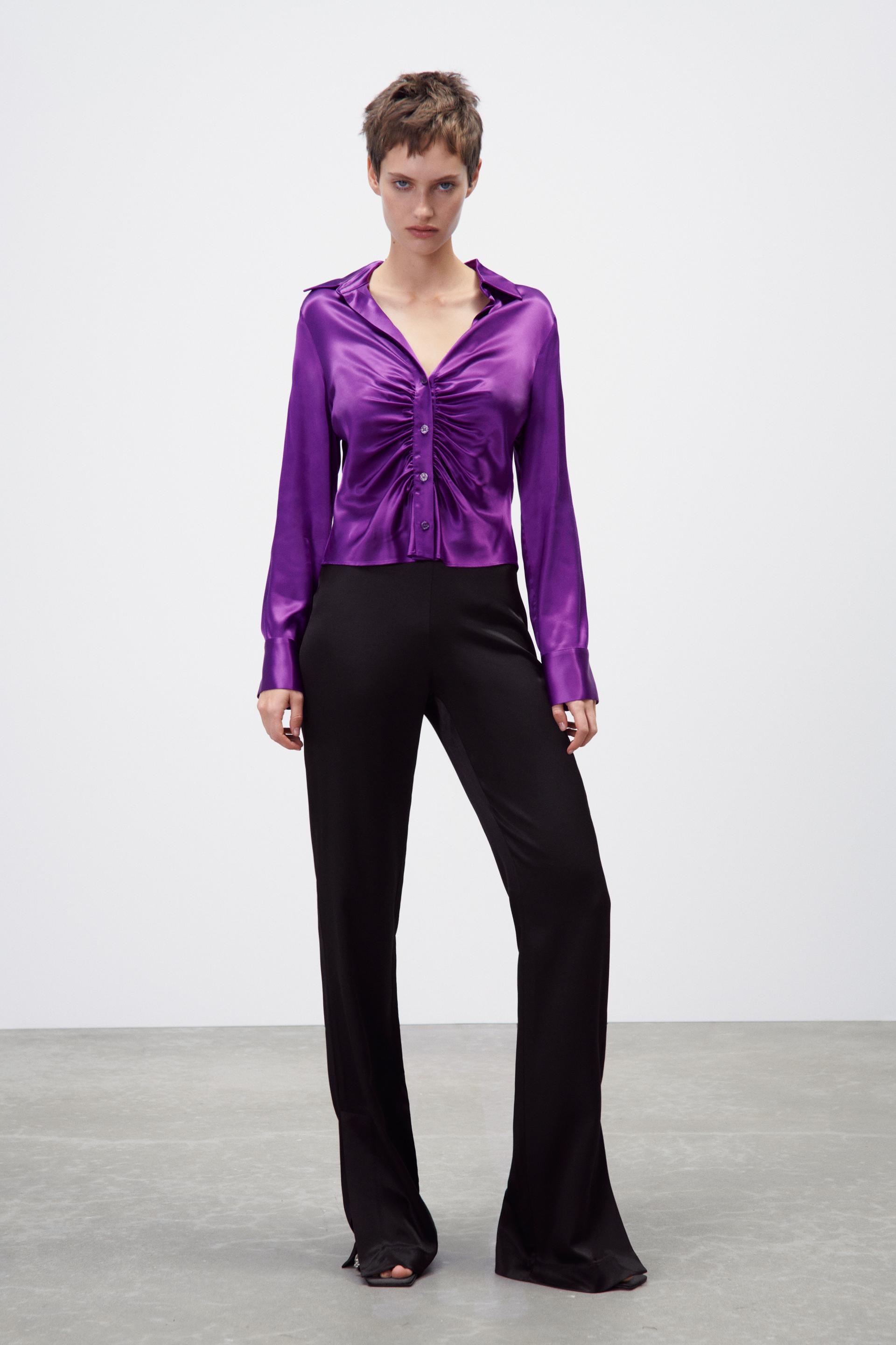 Satin shirt with gathering zara Clearance