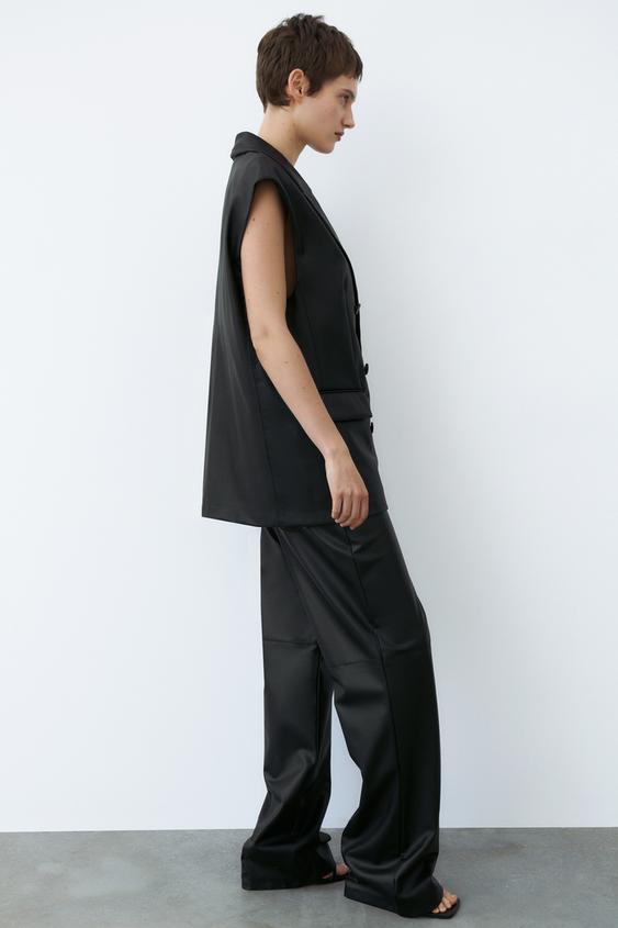 PANTALÓN RECTO EFECTO PIEL - Negro | ZARA Chile