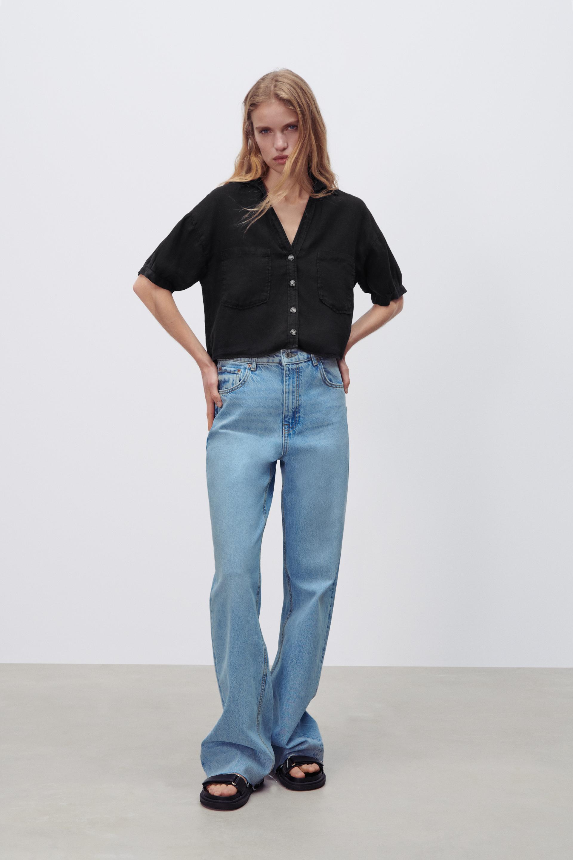CAMISA CROPPED LINO - Negro | ZARA Chile
