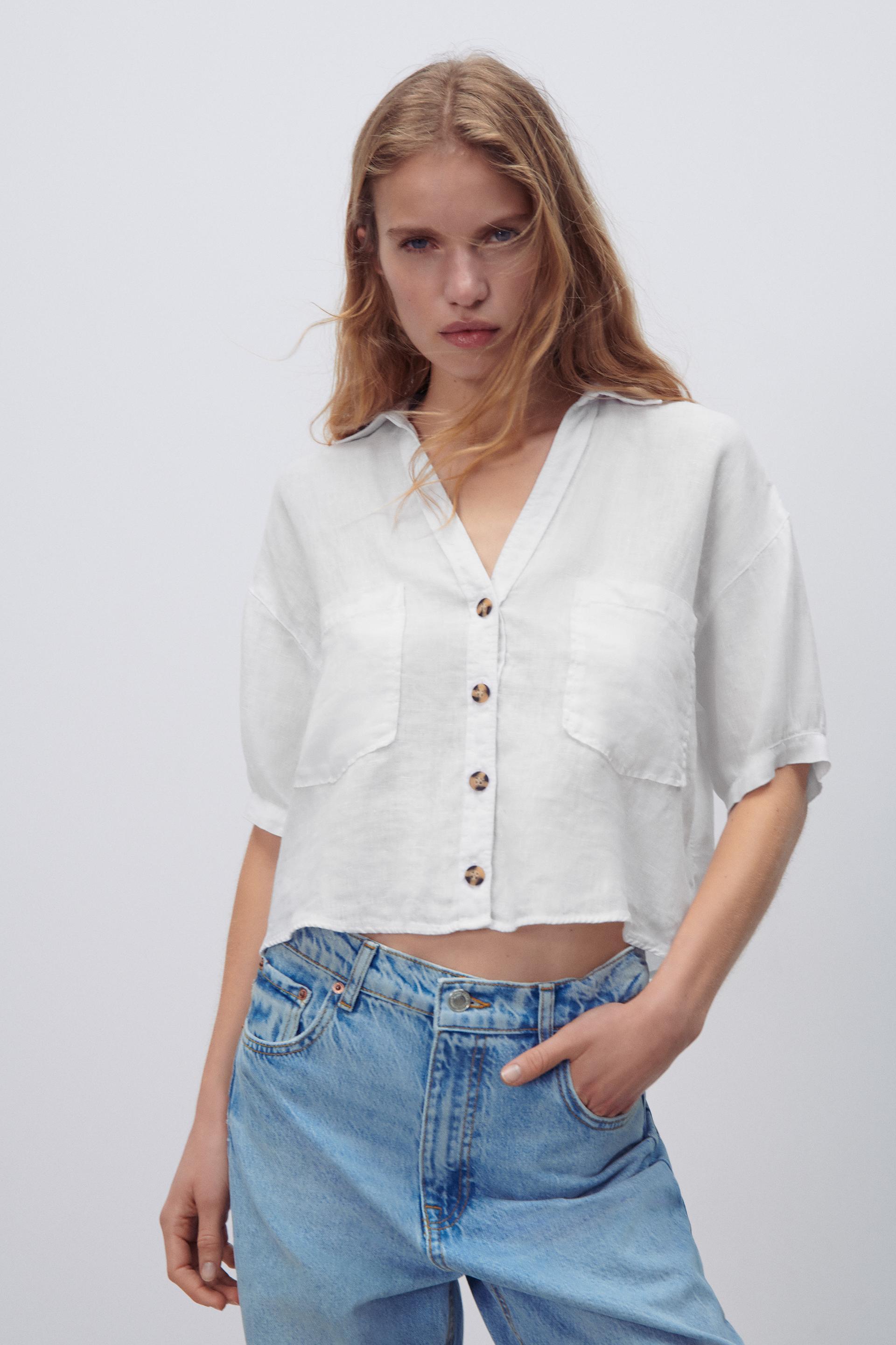 CAMISA LINO BORDADOS - Blanco roto | ZARA España