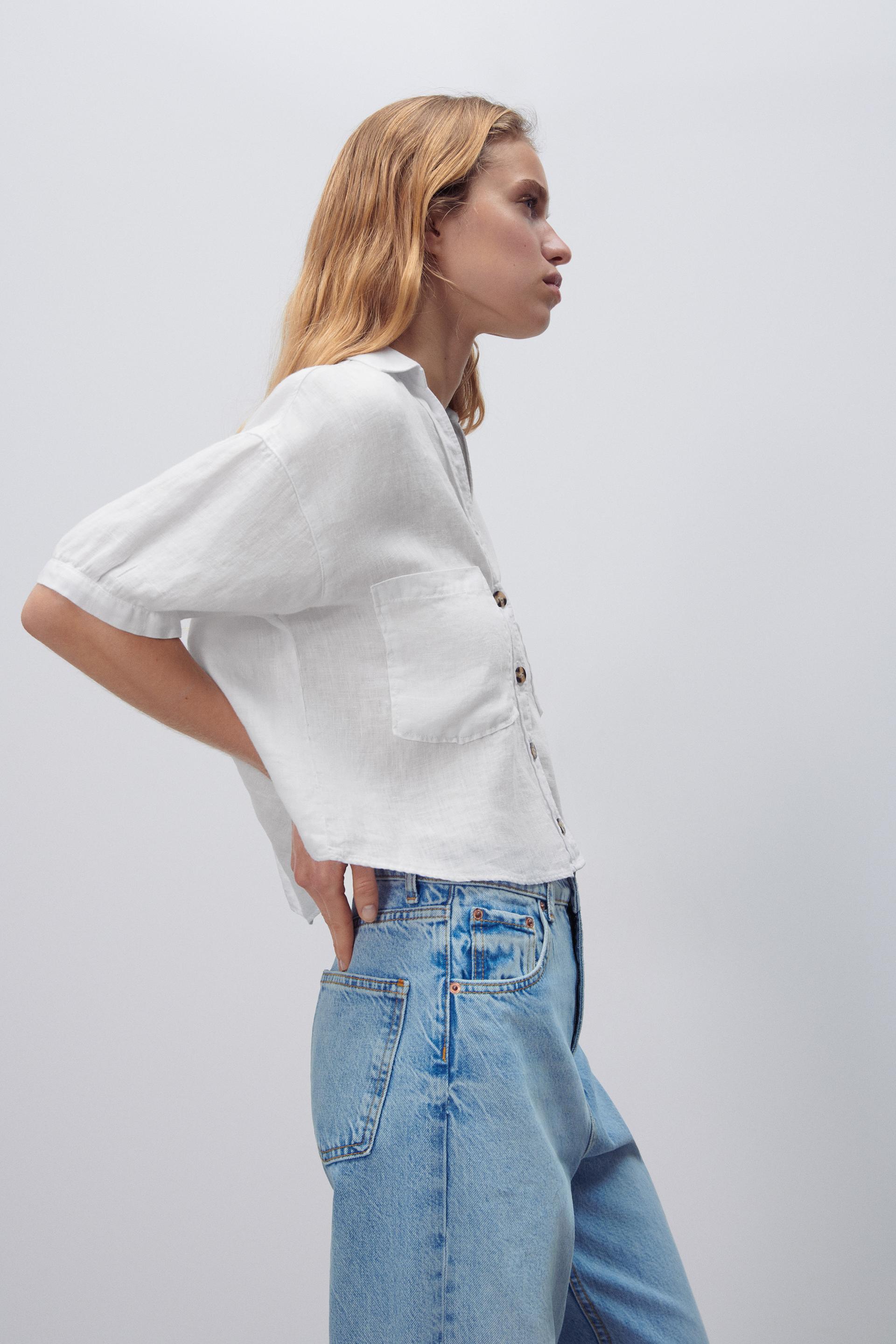 CAMISA CROPPED LINO - Negro | ZARA Chile