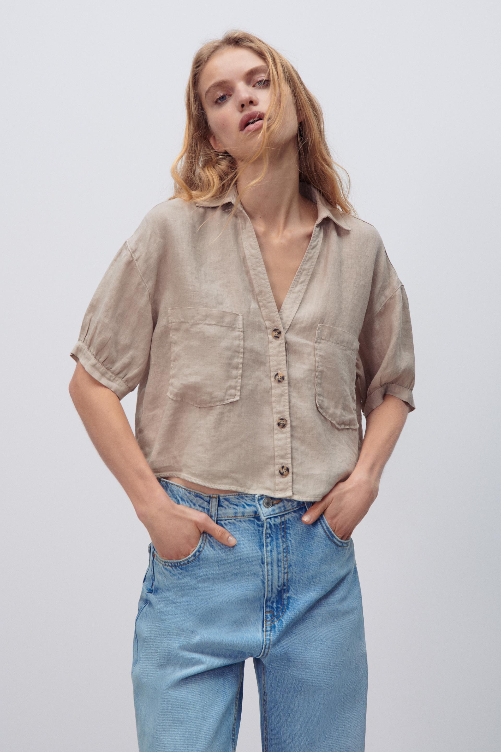 CAMISA CROPPED LINO - Negro | ZARA Chile