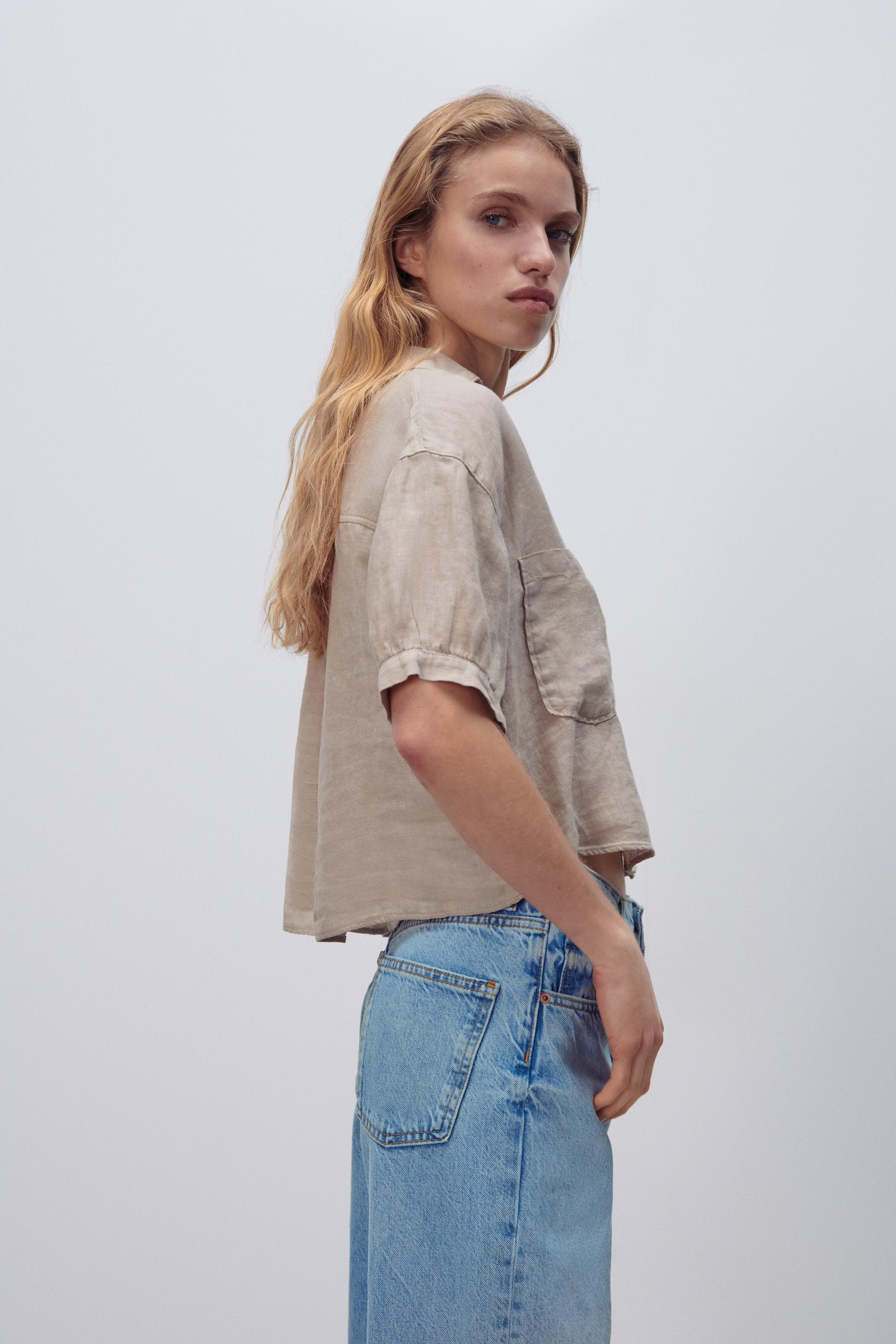 CAMISA CROPPED LINO - Negro | ZARA Chile