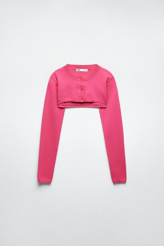 CHAQUETA CROPPED PUNTO - Fucsia | ZARA Chile