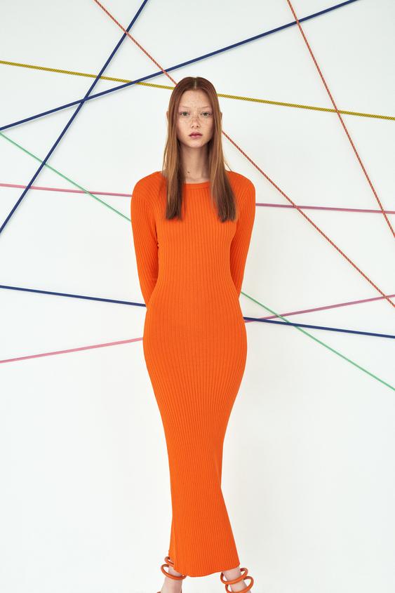 VESTIDO PUNTO ESPALDA ABIERTA - Naranja | ZARA Chile