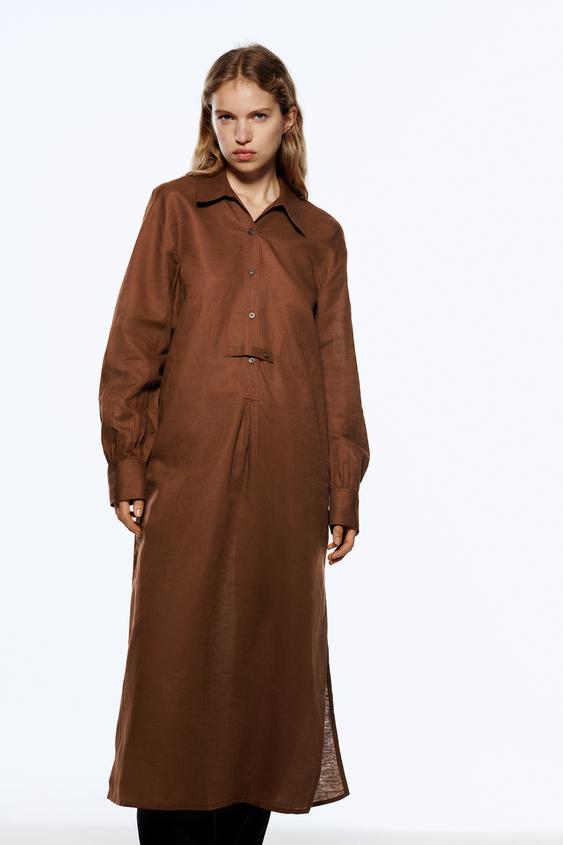 Linen Tunic Dress Brown Zara New Zealand Linen Tunic Dress Brown Zara New, Zara Trench Coat Nz
