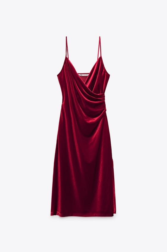 VESTIDO TERCIOPELO PLIEGUES - Rojo | ZARA Chile