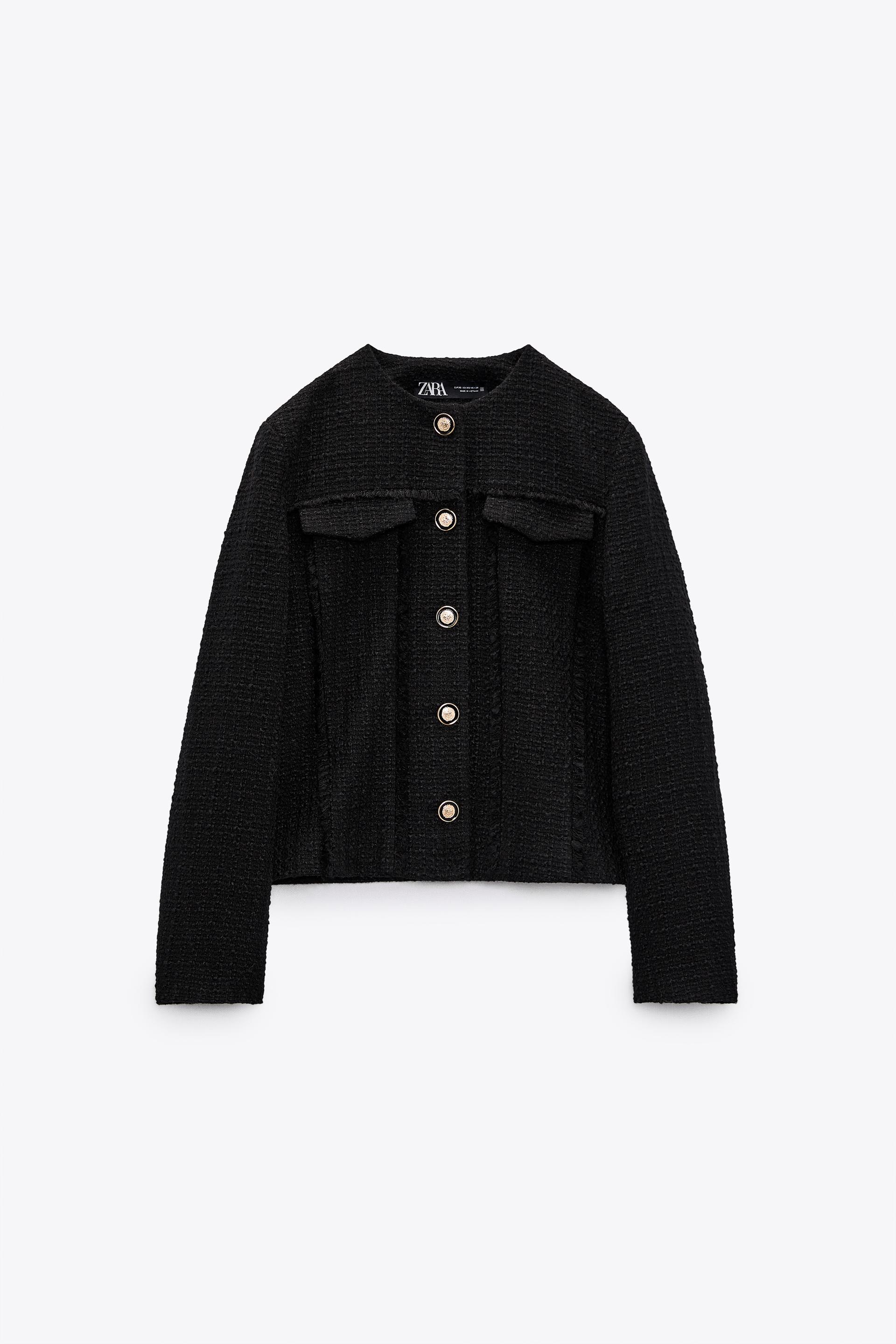 SHORT TEXTURED WEAVE BLAZER - Black 