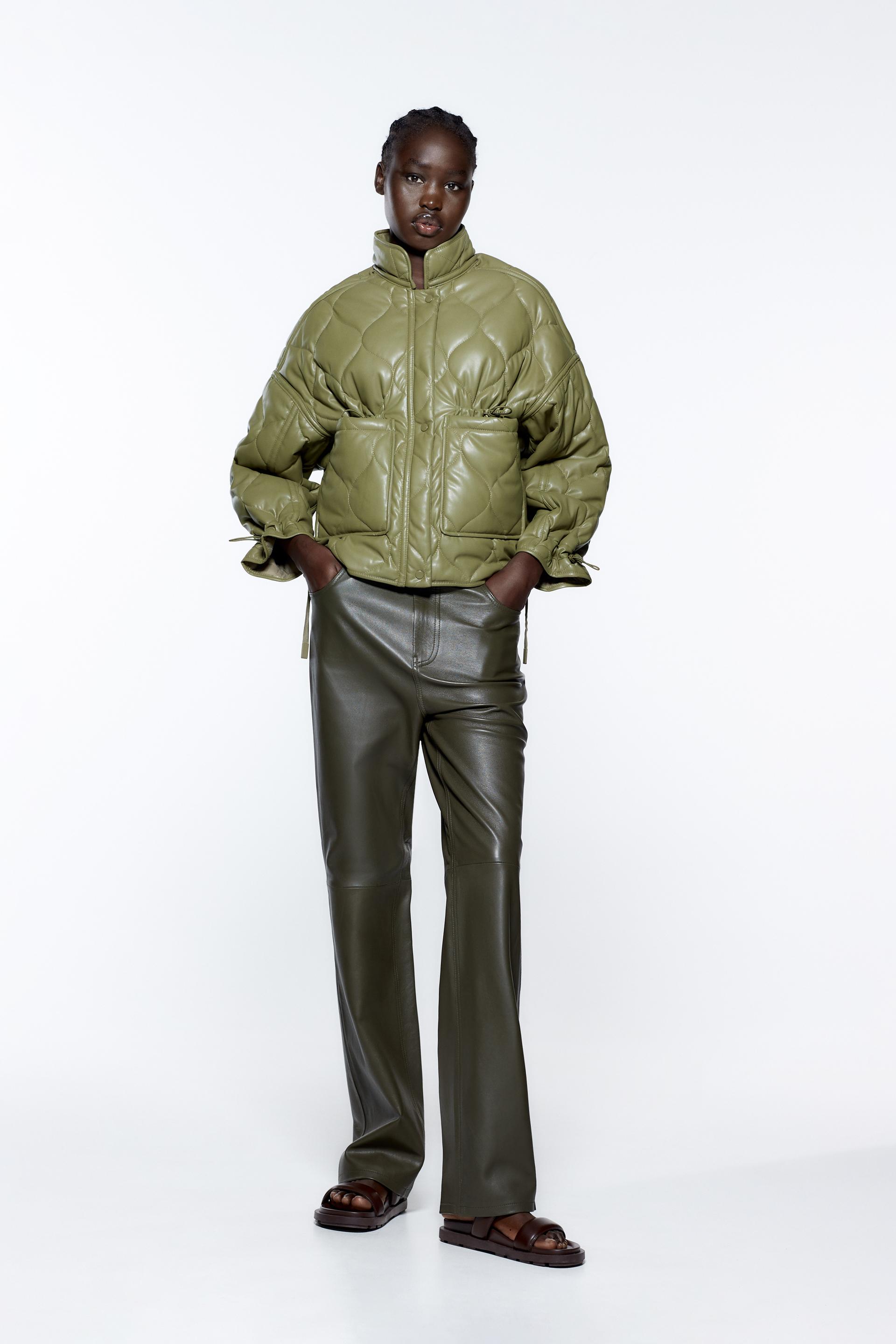 LEATHER TROUSERS - Khaki | ZARA Australia