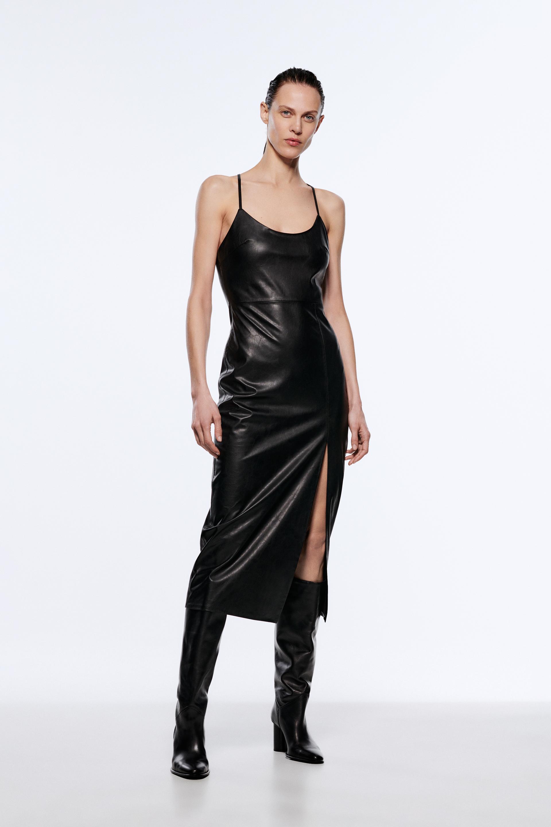 FAUX LEATHER CAMISOLE DRESS - Black 