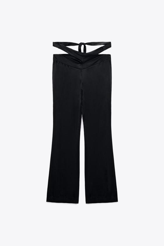 SATIN FULL-LENGTH TROUSERS - Black 
