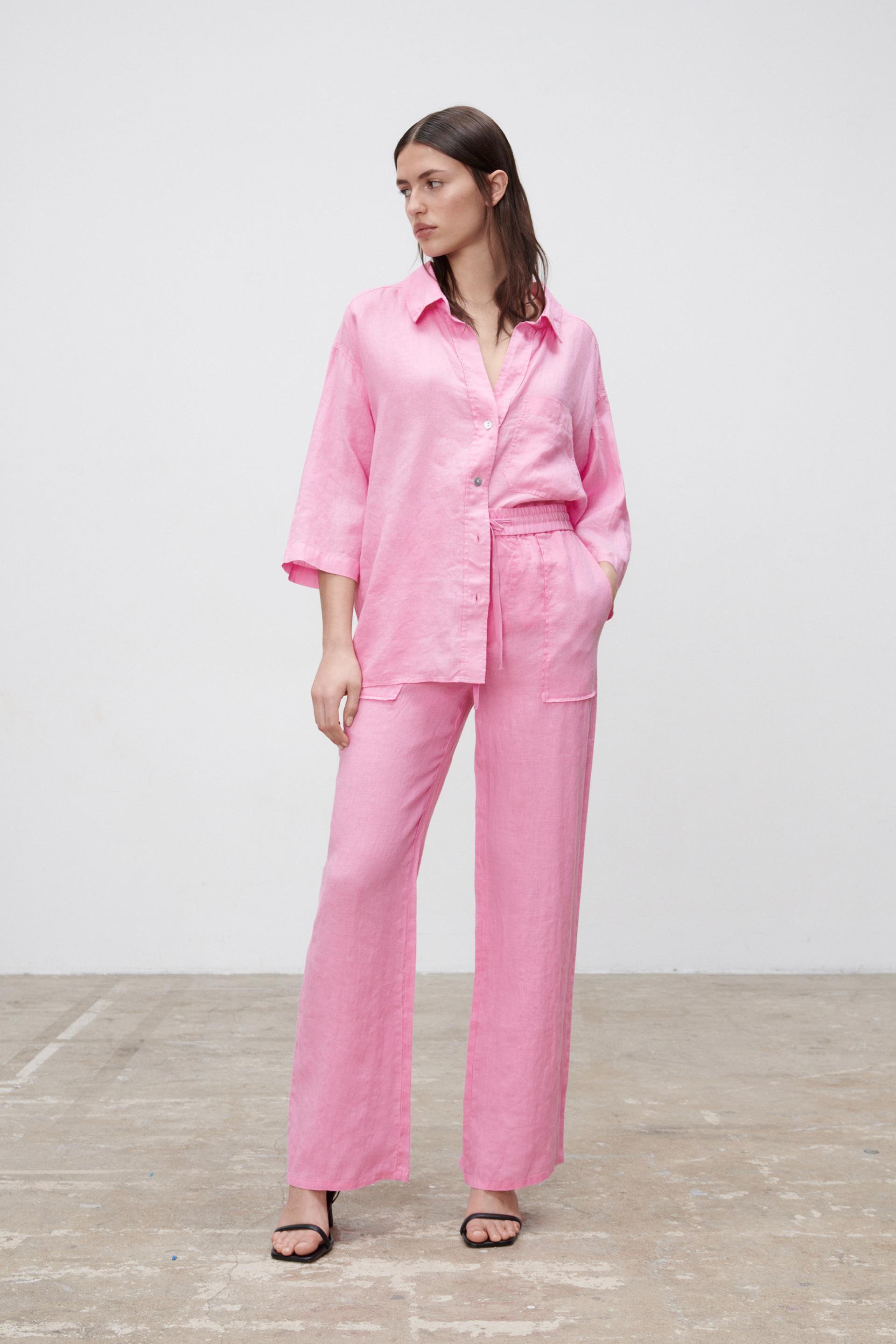 LINEN TROUSERS WITH POCKETS - Pink 