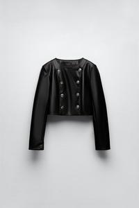 CAZADORA CROPPED EFECTO PIEL - Negro | ZARA Chile