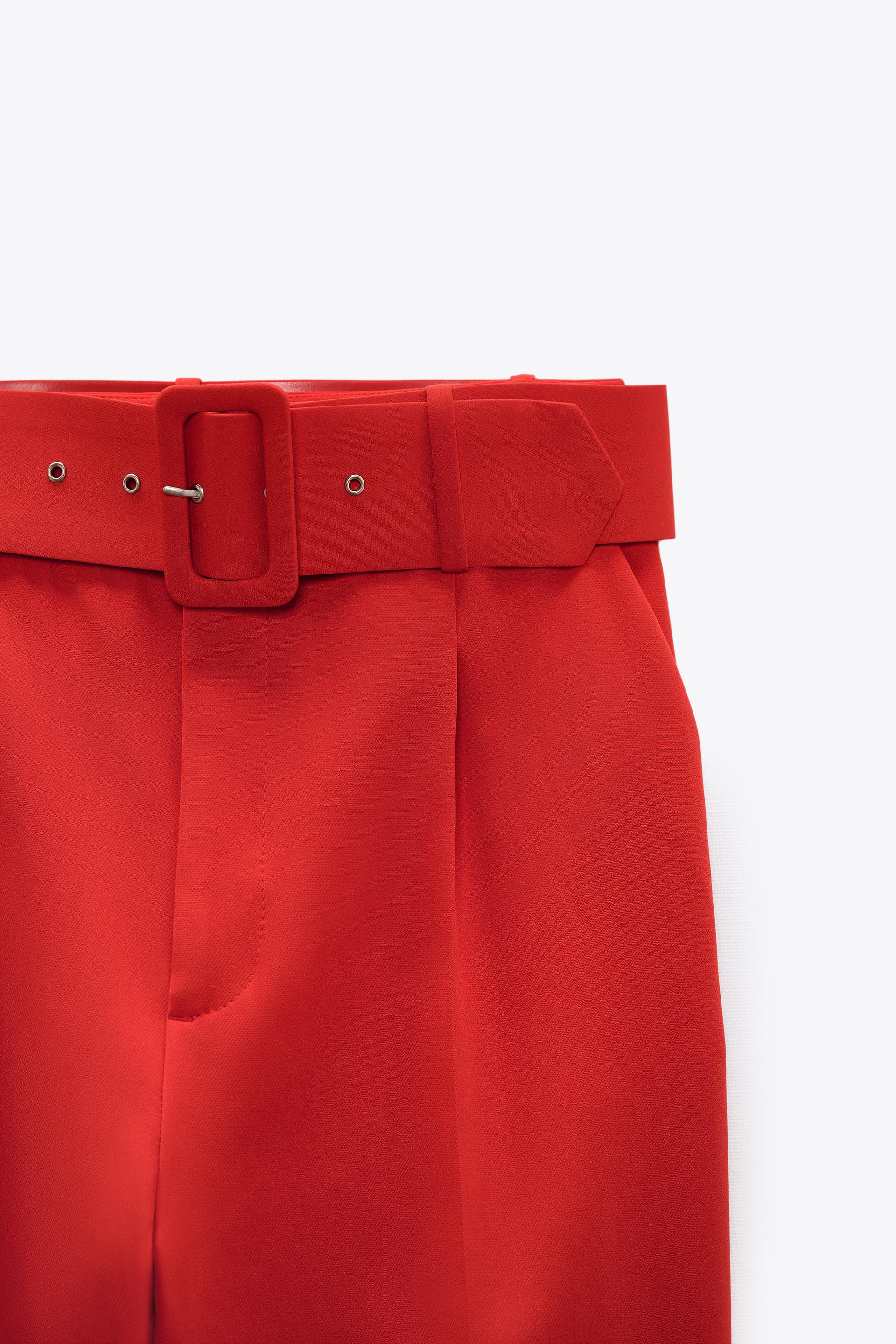 PANTALÓN CINTURÓN FORRADO - Rojo vivo | ZARA Chile