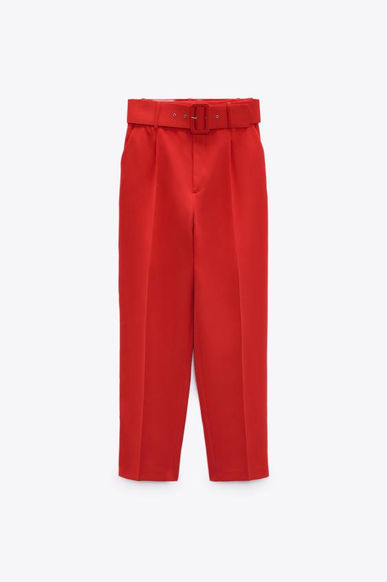 TROUSERS WITH LINED BELT - Bright red 