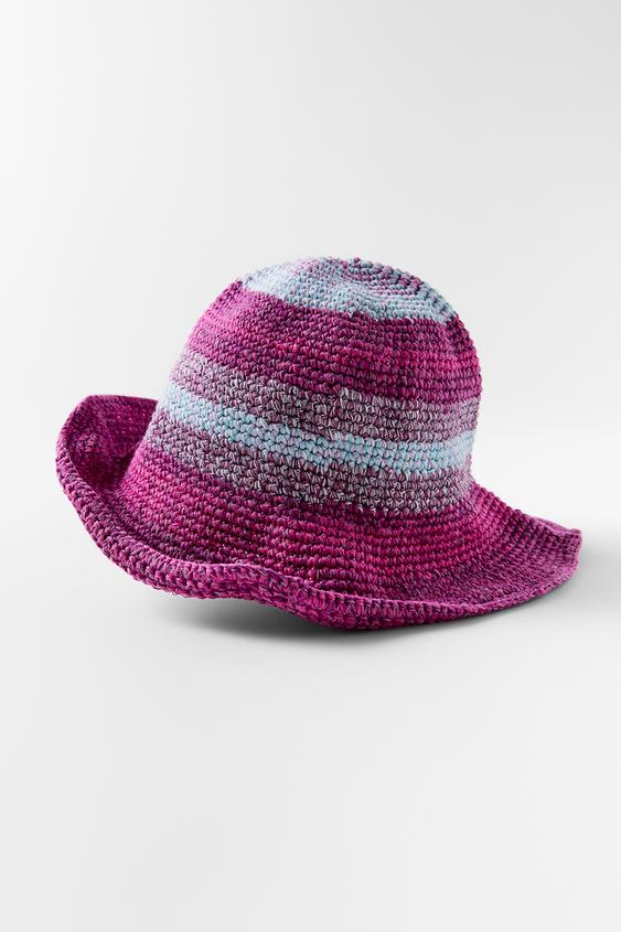 MULTICOLOURED CROCHET HAT - Pink | ZARA 