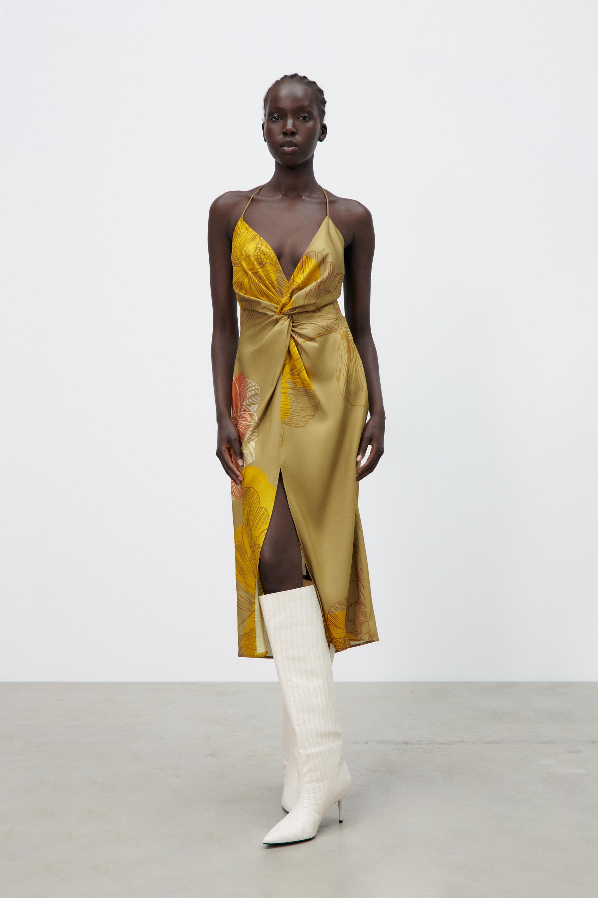 Midi Dress With Front Knot Oil Zara New Zealand Midi Dress With Front Knot Oil Zara New Zealand