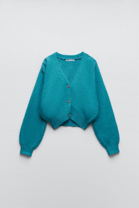 CHAQUETA PUNTO BOTÓN JOYA - Azul pato | ZARA Chile