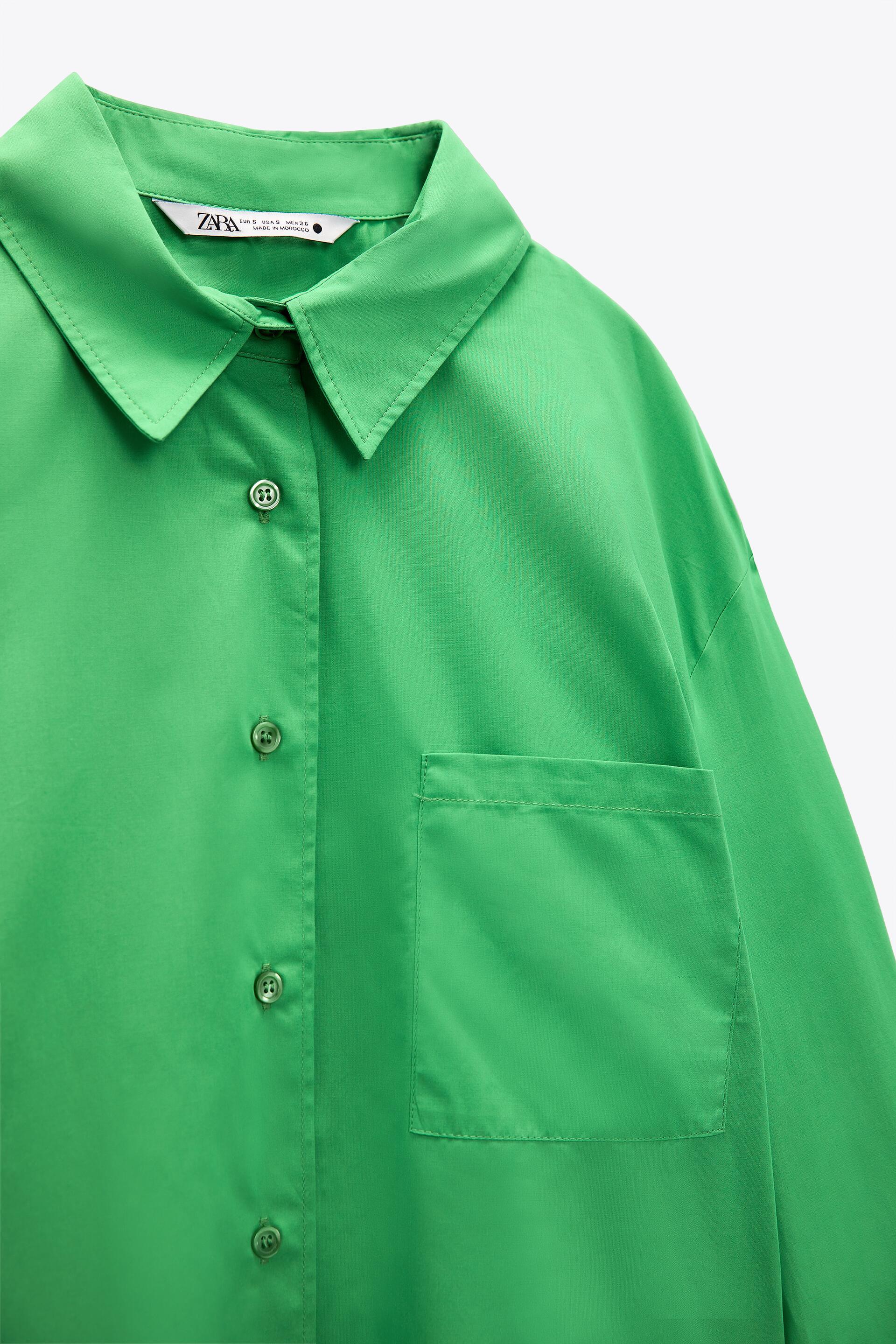 POPLIN SHIRT WITH POCKET - Green | ZARA 