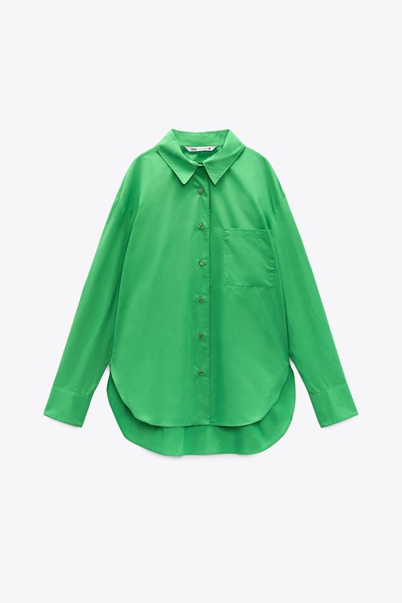 POPLIN SHIRT WITH POCKET - Green | ZARA 