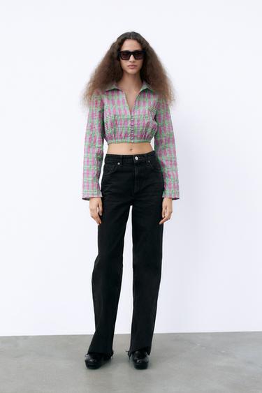 tartan blouse zara