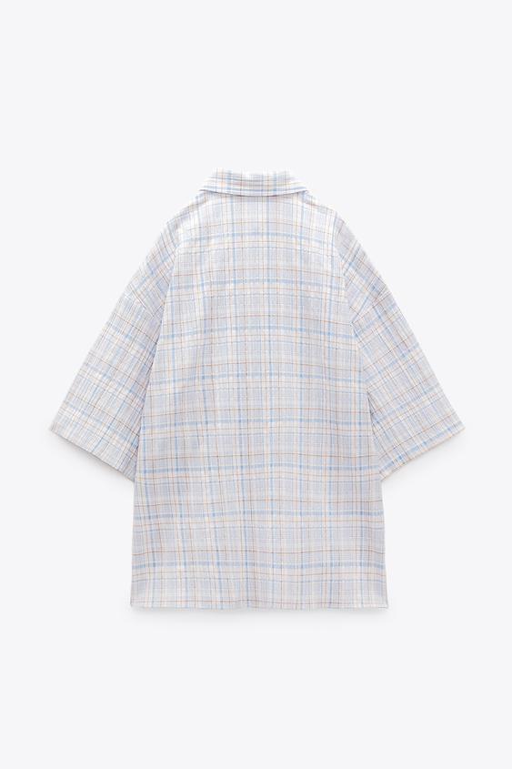 CAMISA OVERSIZE CUADROS - Crudo / Azul | ZARA Chile