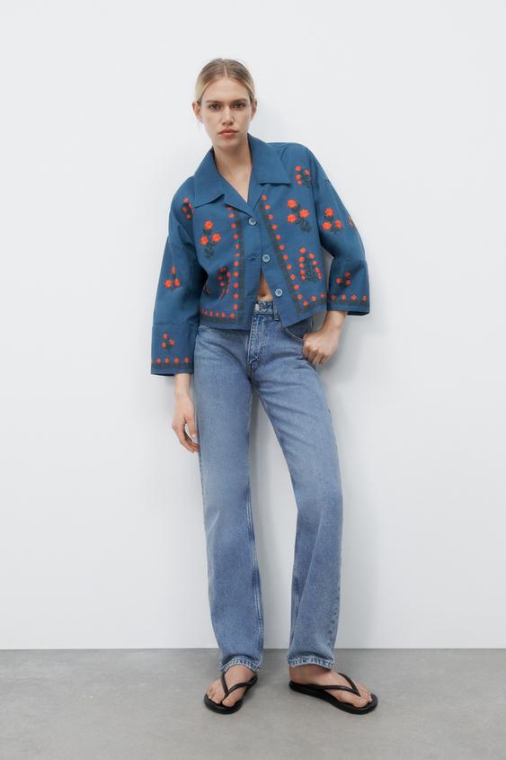 BLUSA BORDADOS CON LINO - Azul | ZARA Chile