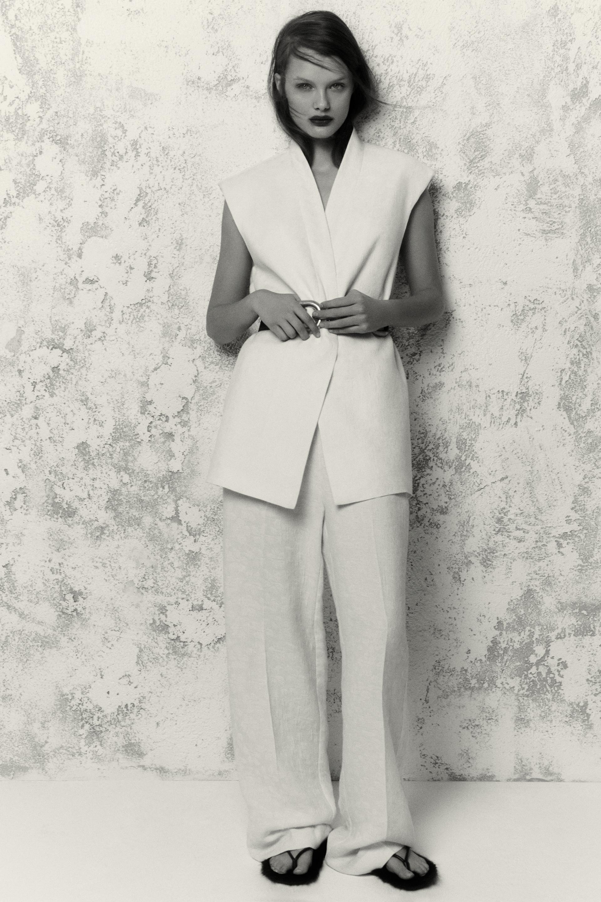 WIDE-LEG JACQUARD TROUSERS - Ecru 